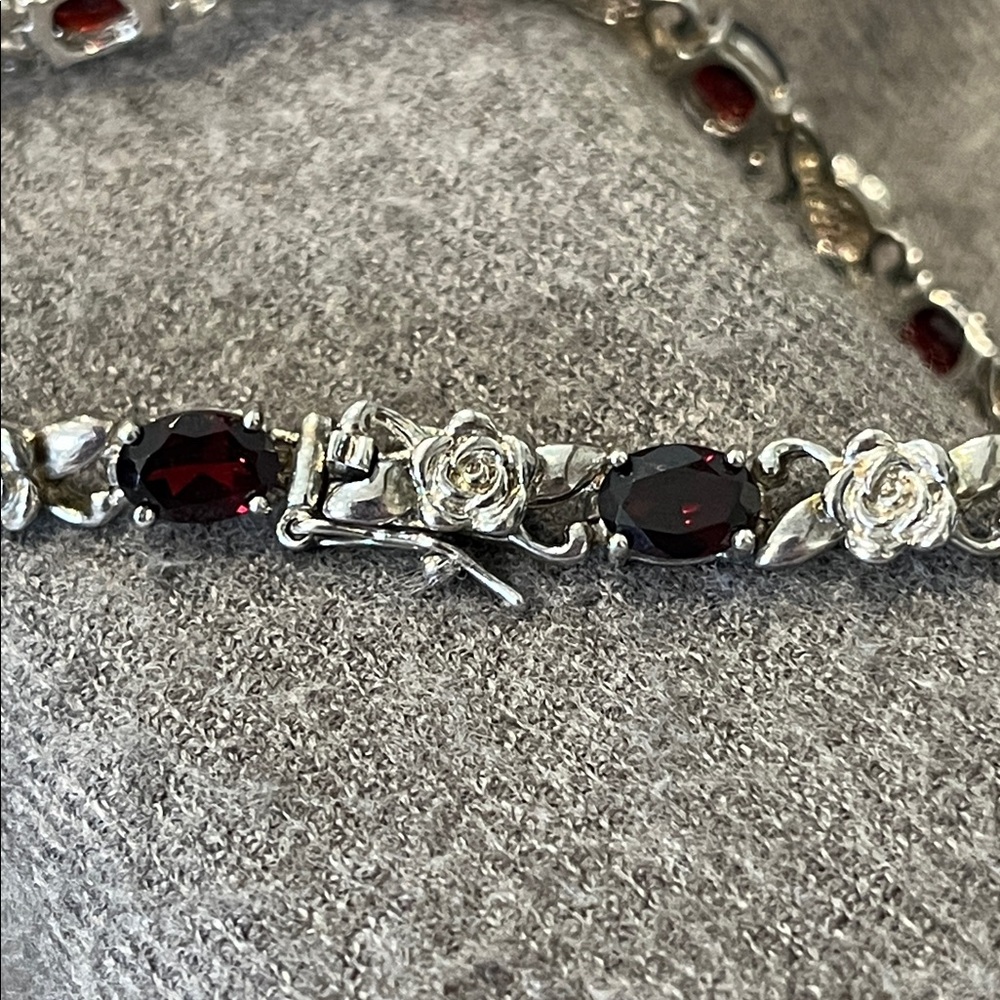 Sterling Rose & Garnet Bracelet-7 - Picture 4 of 9